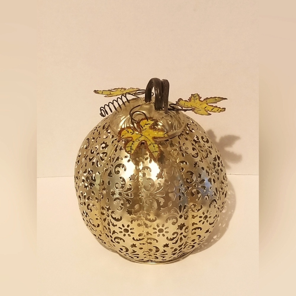 11" Lit Punched Metal Pumpkin by Home Reflections - Gold